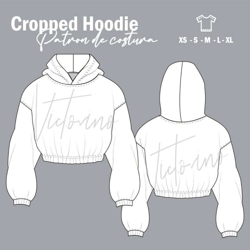 Patrón de costura PDF – Buzo corto con capota - Cropped Hoddie - Sudadera Mujer- - Imagen 4