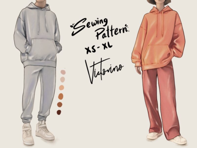 Patrón de costura PDF – Unisex Oversize Hoodie (sudadera - buzo con capota), sweatpants (pantalones resortados) and Joggers