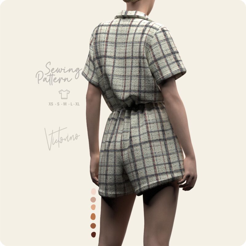 Patrón de costura PDF – Jumpsuit short sleeve sport collar - Mono manga corta cuello sport - Imagen 2