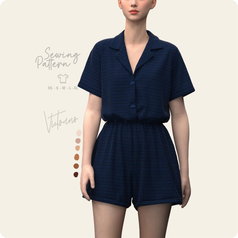 Patrón de costura PDF – Jumpsuit short sleeve sport collar - Mono manga corta cuello sport - Imagen 3