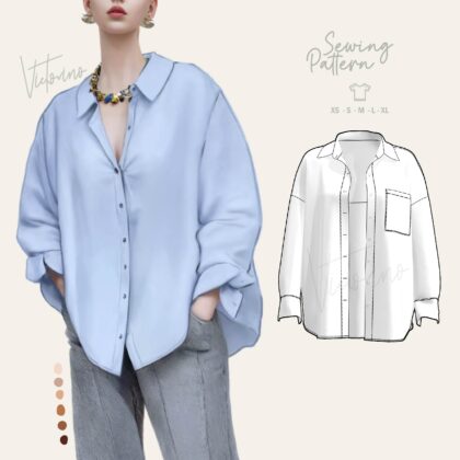 Patrón de costura PDF en todas las tallas - Camisa Oversize clasica estilo oxford / Classic Oversize oxford shirt