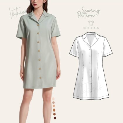 Patrón de costura PDF en todas las tallas - Vestido cuello sport / Old money style notched lapel dress
