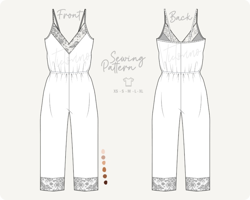 Colección de pijamas Satín seda y encaje para dormir - Patrón de costura PDF A0 y doméstico en todas las tallas - Imagen 5