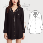 Pijama Satín seda blusa camisera para dormir - Patrón de costura PDF A0 y doméstico en todas las tallas