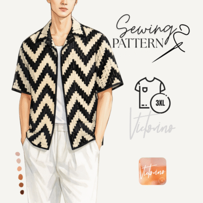 Patrón de Costura PDF Camisa Boxy Bowling para Hombre - Cuello Sport - Camisa Retro Manga Corta - Camisa de Verano Cuello Cubano - Tallas XS-3XL